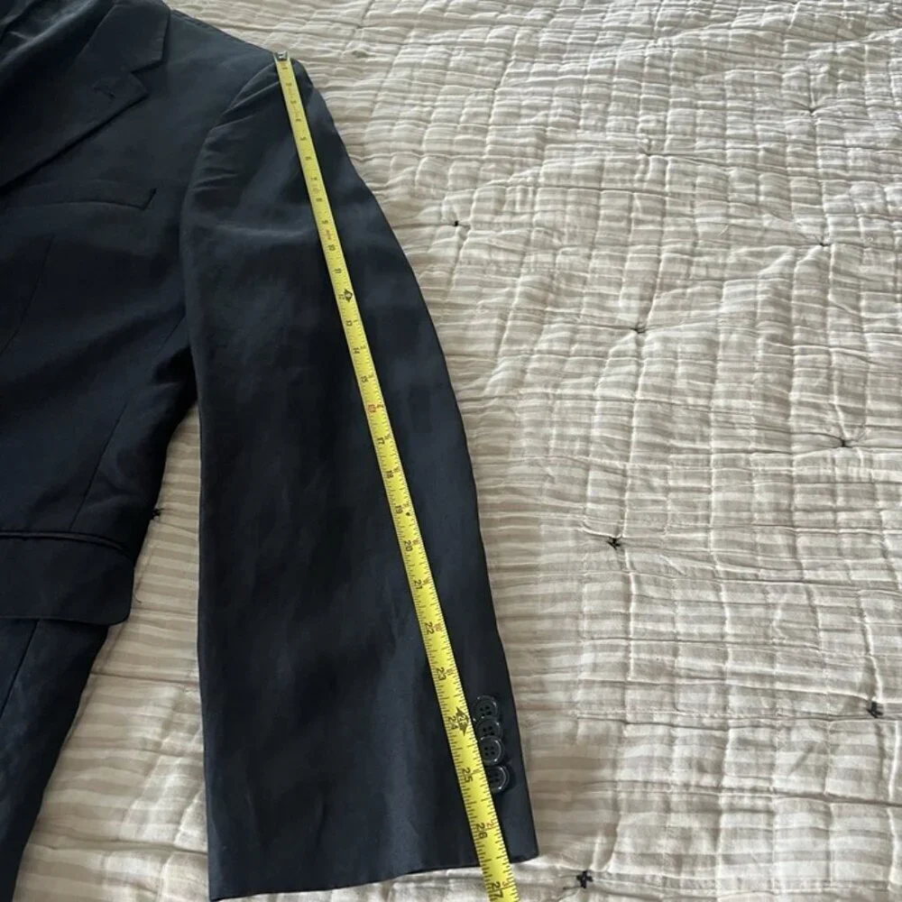 H&M Black Blazer Mens‎ 42L Slim Fit Mulberry Silk Linen Wedding Old Money Preppy